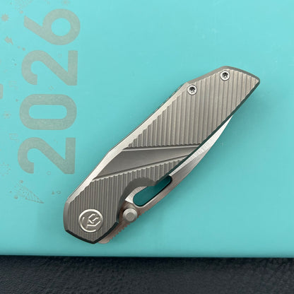 KB KNIVES KB457A Sear Thumb Stud Open Folding Pocket Knife Gray Ti Micro MIlling 2.99" Belt Satin S90V Blade