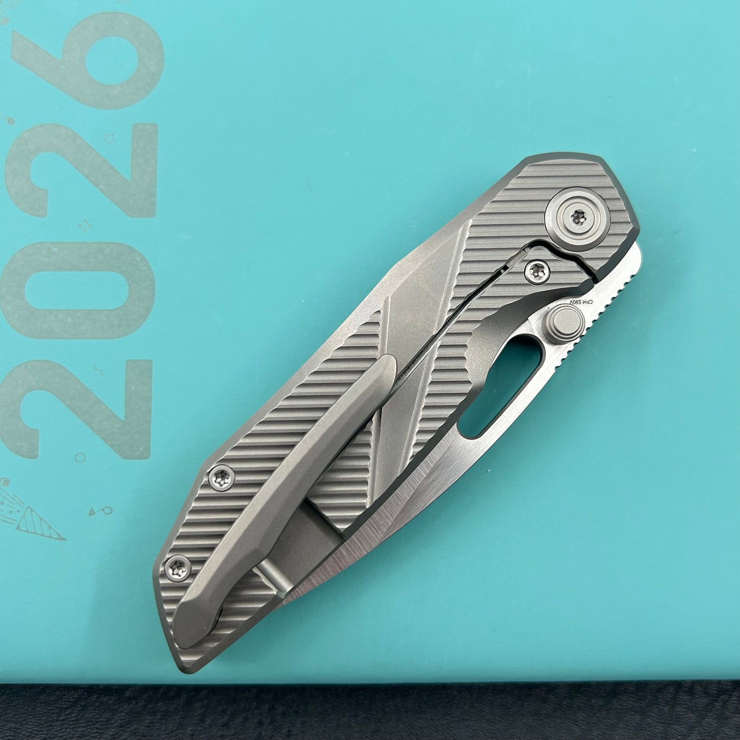 KB KNIVES KB457A Sear Thumb Stud Open Folding Pocket Knife Gray Ti Micro MIlling 2.99" Belt Satin S90V Blade