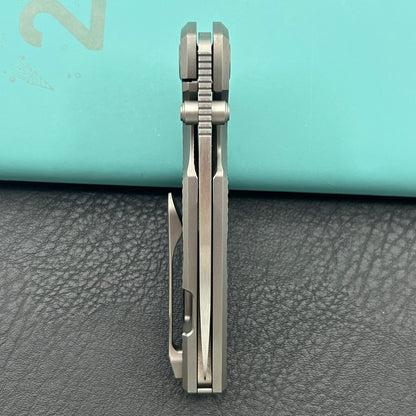 KB KNIVES KB457A Sear Thumb Stud Open Folding Pocket Knife Gray Ti Micro MIlling 2.99" Belt Satin S90V Blade