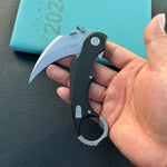 KUBEY knife KU298A Rogue Recurve Karambit Folding Knife Black G10 Handle 2.91" Stonewash 14C28N Blade