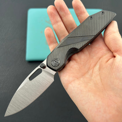 KB KNIVES KB457C  Sear Thumb Stud Open Folding Pocket Knife DLC Ti Micro Milling 2.99" Belt Satin S90V Blade