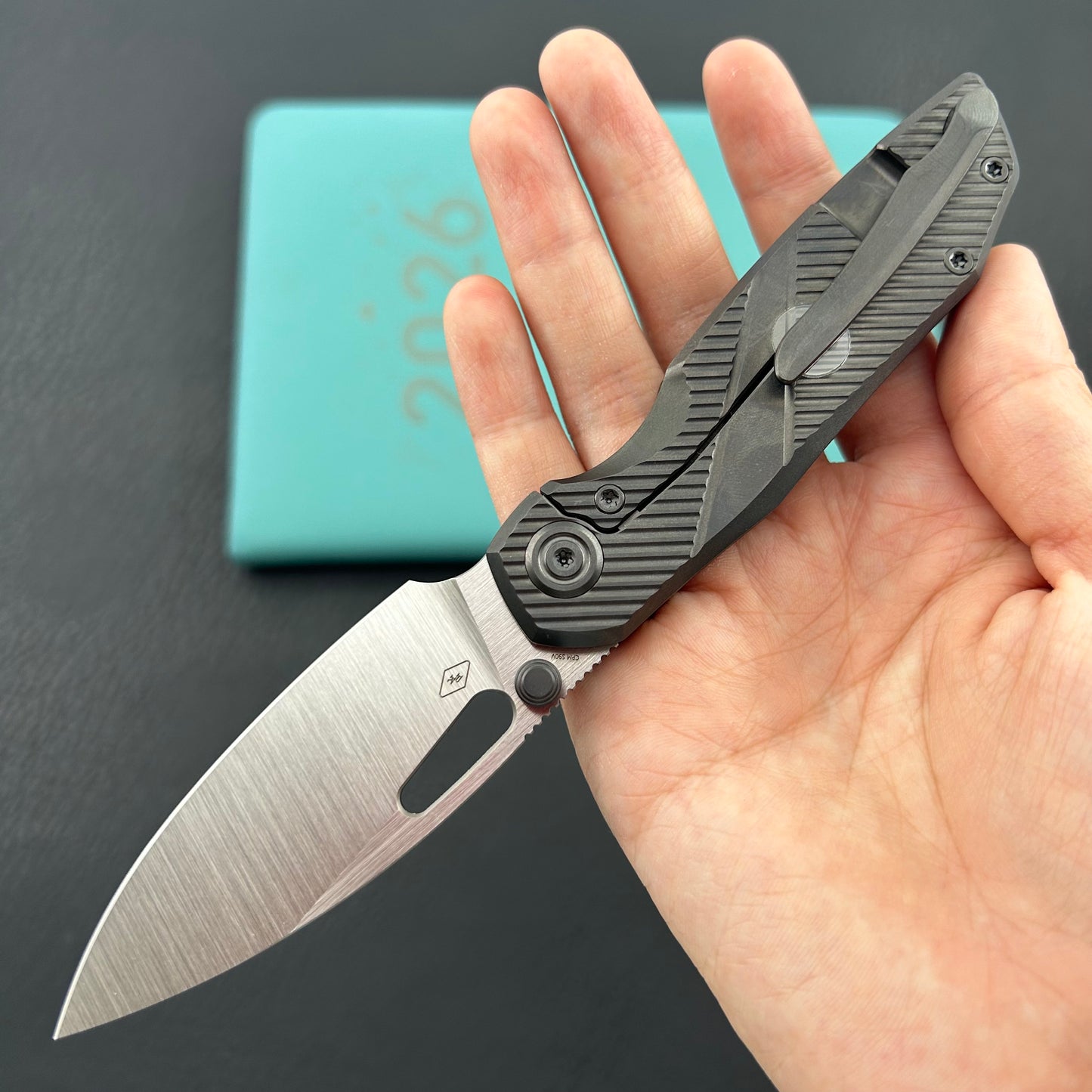 KB KNIVES KB457C  Sear Thumb Stud Open Folding Pocket Knife DLC Ti Micro Milling 2.99" Belt Satin S90V Blade