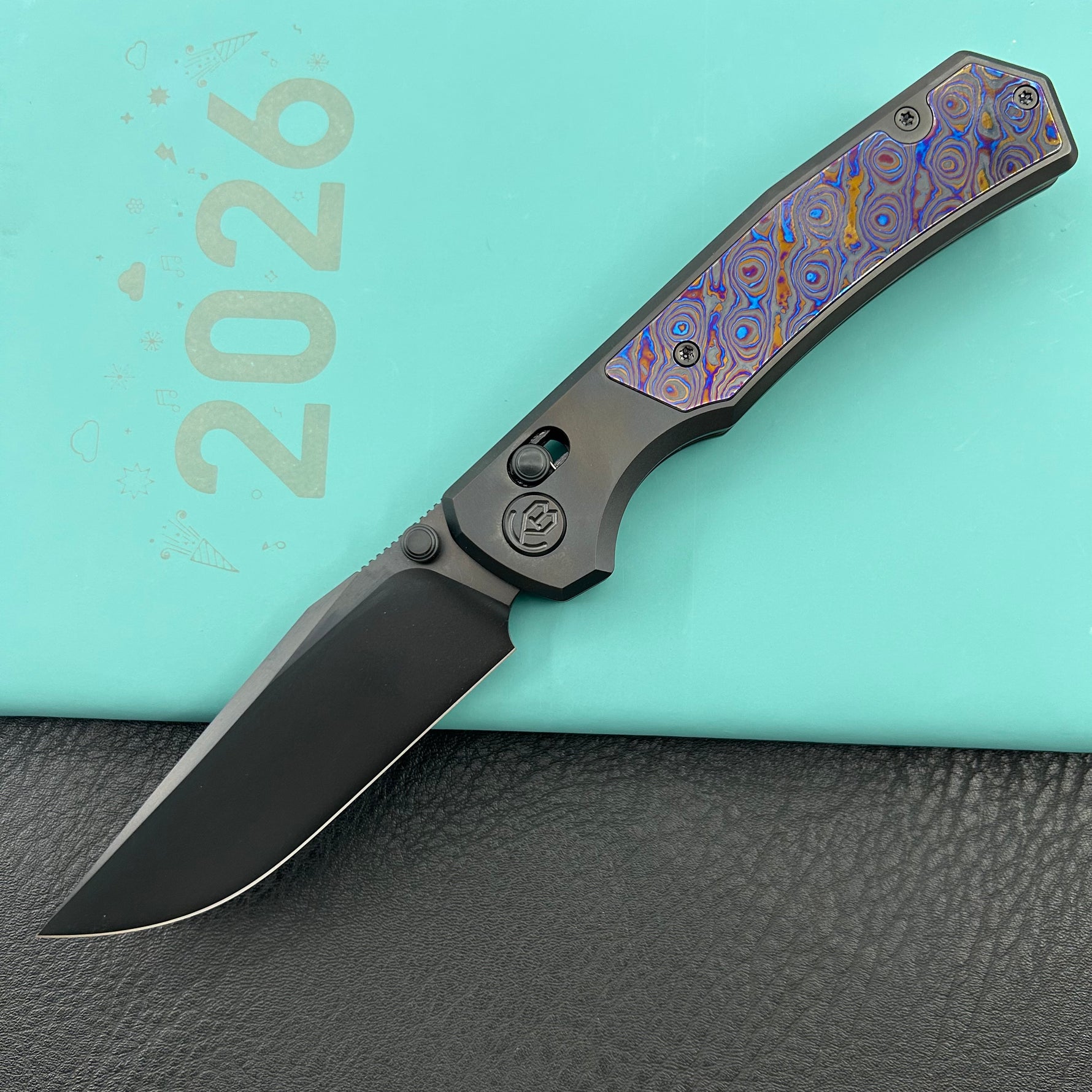 KB KNIVES KB427C Lynx Crossbar Locking Folding Knife DLC Titanium Handle with Zircuti Inlay  3.54'' DLC M390