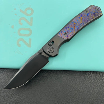 KB KNIVES KB427C Lynx Crossbar Locking Folding Knife DLC Titanium Handle with Zircuti Inlay  3.54'' DLC M390
