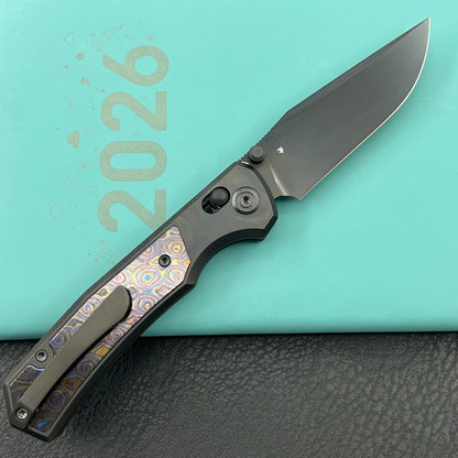 KB KNIVES KB427C Lynx Crossbar Locking Folding Knife DLC Titanium Handle with Zircuti Inlay  3.54'' DLC M390