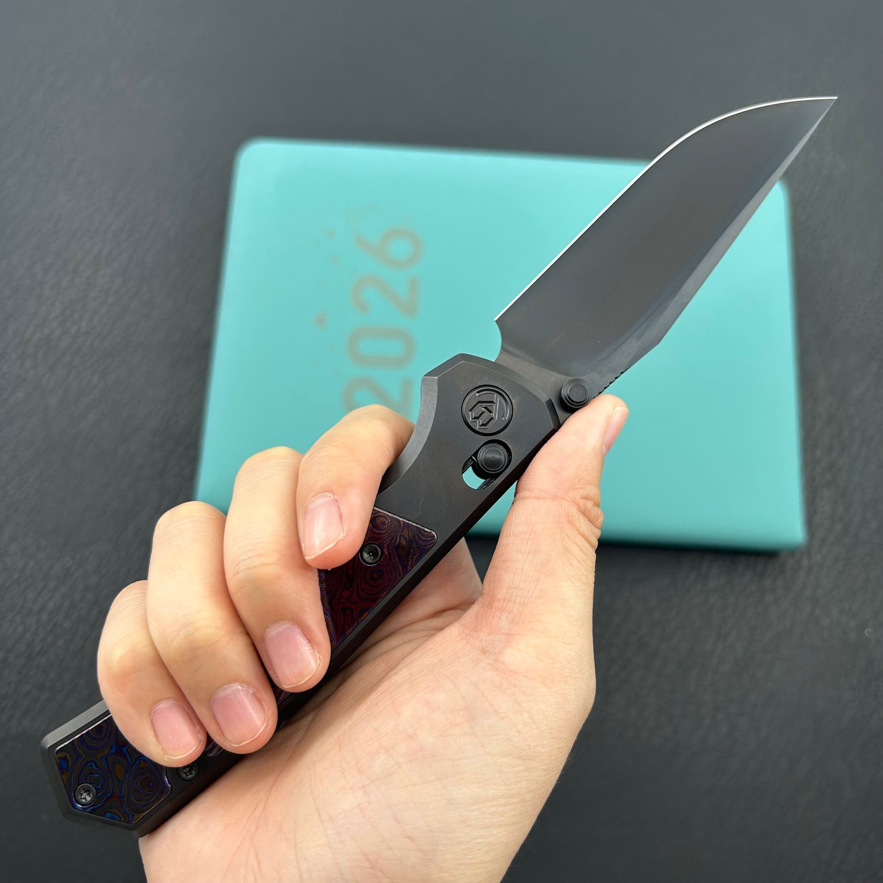 KB KNIVES KB427C Lynx Crossbar Locking Folding Knife DLC Titanium Handle with Zircuti Inlay  3.54'' DLC M390