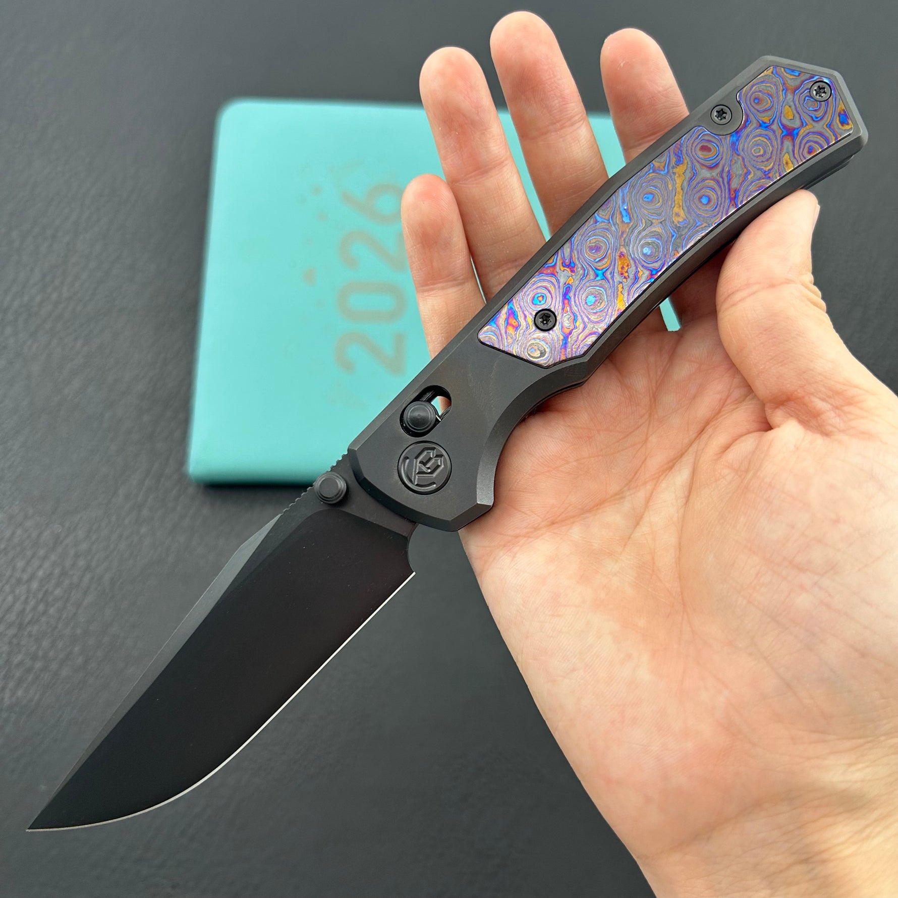 KB KNIVES KB427C Lynx Crossbar Locking Folding Knife DLC Titanium Handle with Zircuti Inlay  3.54'' DLC M390