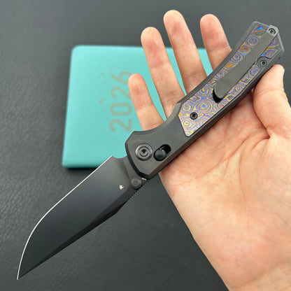KB KNIVES KB427C Lynx Crossbar Locking Folding Knife DLC Titanium Handle with Zircuti Inlay  3.54'' DLC M390