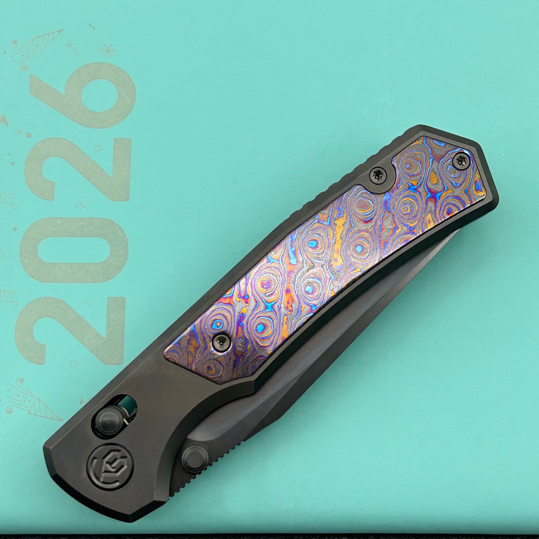 KB KNIVES KB427C Lynx Crossbar Locking Folding Knife DLC Titanium Handle with Zircuti Inlay  3.54'' DLC M390