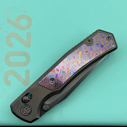 KB KNIVES KB427C Lynx Crossbar Locking Folding Knife DLC Titanium Handle with Zircuti Inlay  3.54'' DLC M390