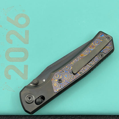 KB KNIVES KB427C Lynx Crossbar Locking Folding Knife DLC Titanium Handle with Zircuti Inlay  3.54'' DLC M390