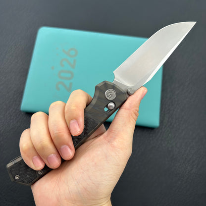 KB KNIVES KB427B Lynx Folding Knife Flame Ano Titanium with Wave CF Inlay Handle 3.54'' Bead Blasting M390