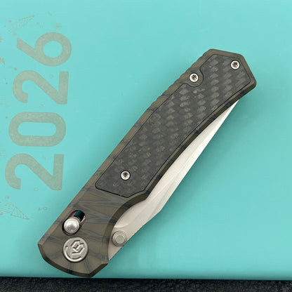 KB KNIVES KB427B Lynx Folding Knife Flame Ano Titanium with Wave CF Inlay Handle 3.54'' Bead Blasting M390