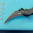 KUBEY KU298B  Rogue Recurve Karambit Folding Knife Black G10 Handle 2.91" Blackwash 14C28N Blade