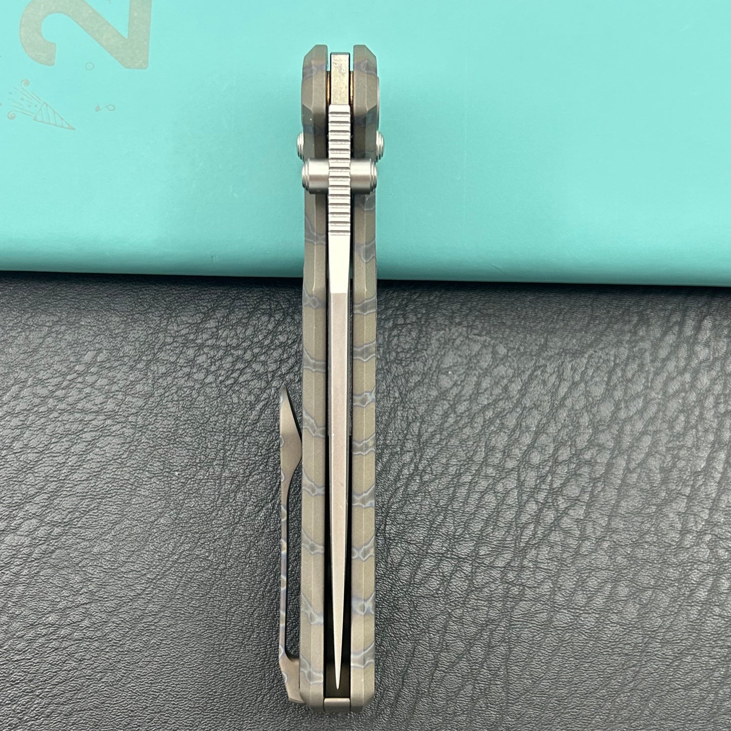 KB KNIVES KB427B Lynx Folding Knife Flame Ano Titanium with Wave CF Inlay Handle 3.54'' Bead Blasting M390