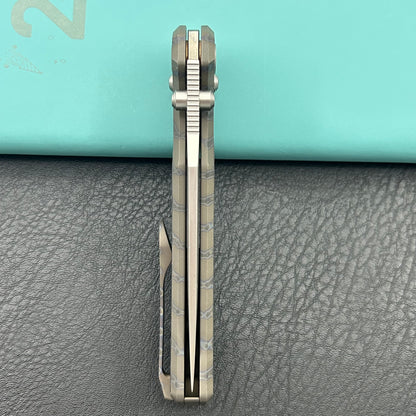 KB KNIVES KB427B Lynx Folding Knife Flame Ano Titanium with Wave CF Inlay Handle 3.54'' Bead Blasting M390