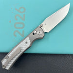 KB KNIVES KB427A Lynx Folding Knife Bead Blasting Titanium with Silver Twill CF Inlay Handle 3.54'' Bead Blasting M390