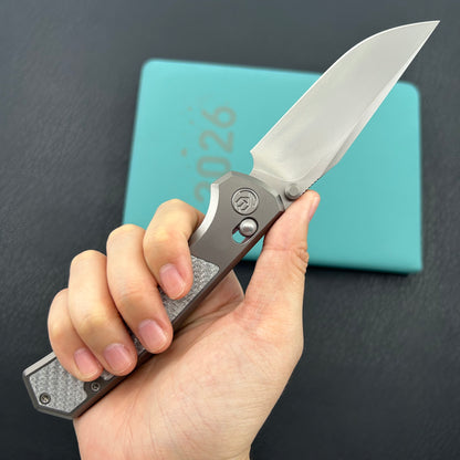 KB KNIVES KB427A Lynx Folding Knife Bead Blasting Titanium with Silver Twill CF Inlay Handle 3.54'' Bead Blasting M390