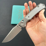 KB KNIVES KB427A Lynx Folding Knife Bead Blasting Titanium with Silver Twill CF Inlay Handle 3.54'' Bead Blasting M390