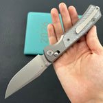 KB KNIVES KB427A Lynx Folding Knife Bead Blasting Titanium with Silver Twill CF Inlay Handle 3.54'' Bead Blasting M390