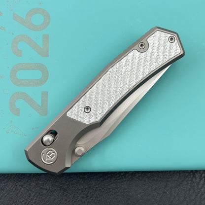KB KNIVES KB427A Lynx Folding Knife Bead Blasting Titanium with Silver Twill CF Inlay Handle 3.54'' Bead Blasting M390