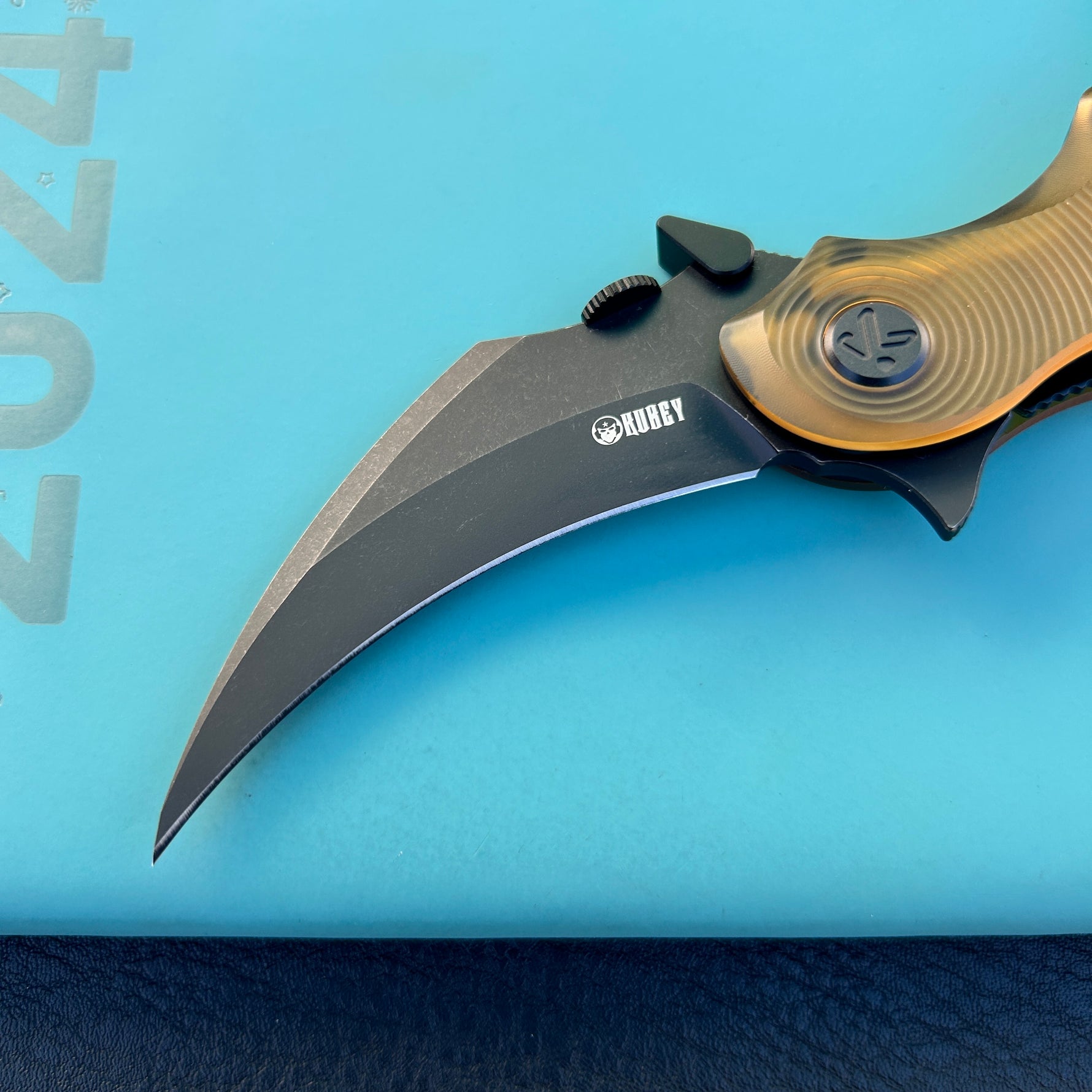 KUBEY knife KU298H Rogue Recurve Karambit Folding Knife  Ultem Handle 2.91" Blackwash 14C28N Blade