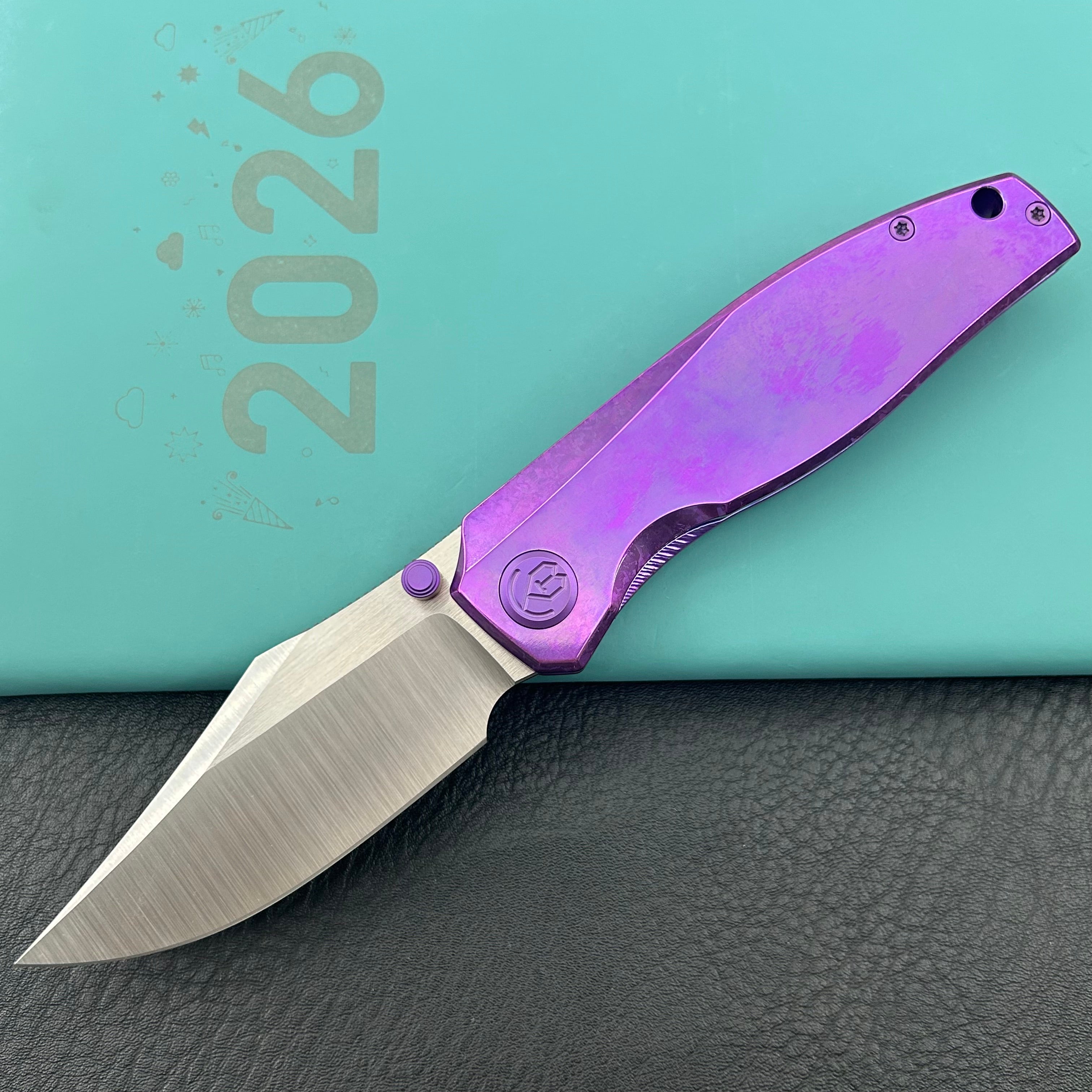 KB KNIVES KB478D Classico Frame Locking Folding Knife Purple Crystallized Titanium Handle 3.38" Belt Satin M390 Blade