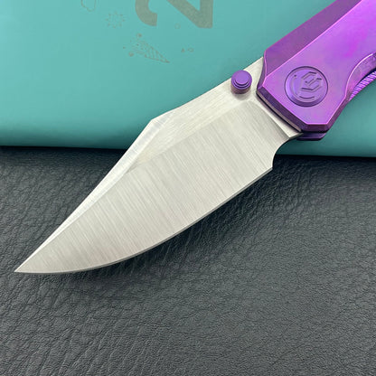 KB KNIVES KB478D Classico Frame Locking Folding Knife Purple Crystallized Titanium Handle 3.38" Belt Satin M390 Blade