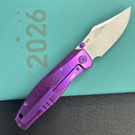 KB KNIVES KB478D Classico Frame Locking Folding Knife Purple Crystallized Titanium Handle 3.38" Belt Satin M390 Blade