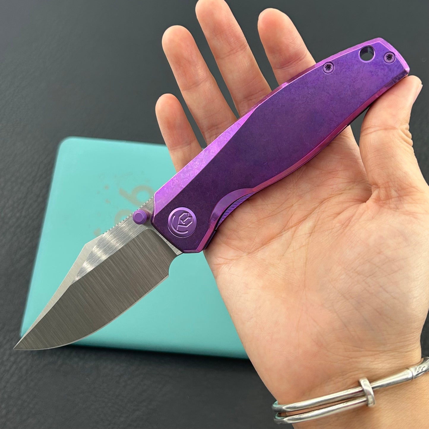 KB KNIVES KB478D Classico Frame Locking Folding Knife Purple Crystallized Titanium Handle 3.38" Belt Satin M390 Blade