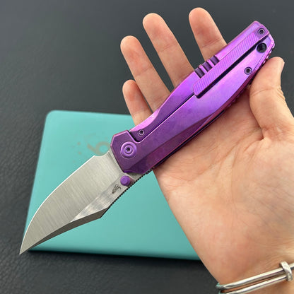 KB KNIVES KB478D Classico Frame Locking Folding Knife Purple Crystallized Titanium Handle 3.38" Belt Satin M390 Blade