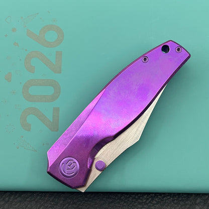 KB KNIVES KB478D Classico Frame Locking Folding Knife Purple Crystallized Titanium Handle 3.38" Belt Satin M390 Blade