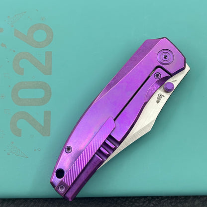 KB KNIVES KB478D Classico Frame Locking Folding Knife Purple Crystallized Titanium Handle 3.38" Belt Satin M390 Blade