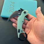 KUBEY knife KU298E Rogue Recurve Karambit Folding Knife Jade  G10 Handle 2.91" Blackwash 14C28N Blade