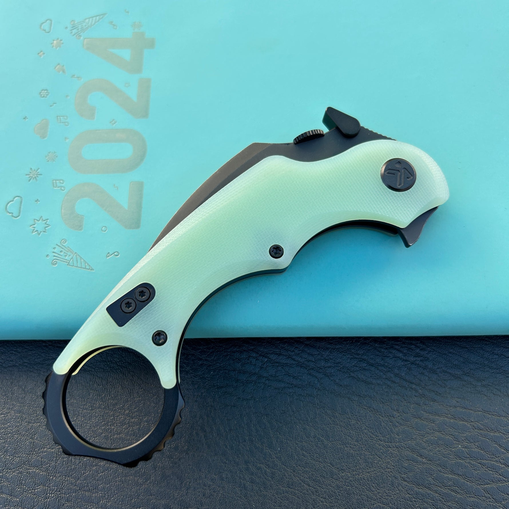 KUBEY knife KU298E Rogue Recurve Karambit Folding Knife Jade  G10 Handle 2.91" Blackwash 14C28N Blade