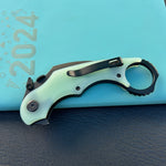 KUBEY knife KU298E Rogue Recurve Karambit Folding Knife Jade  G10 Handle 2.91" Blackwash 14C28N Blade