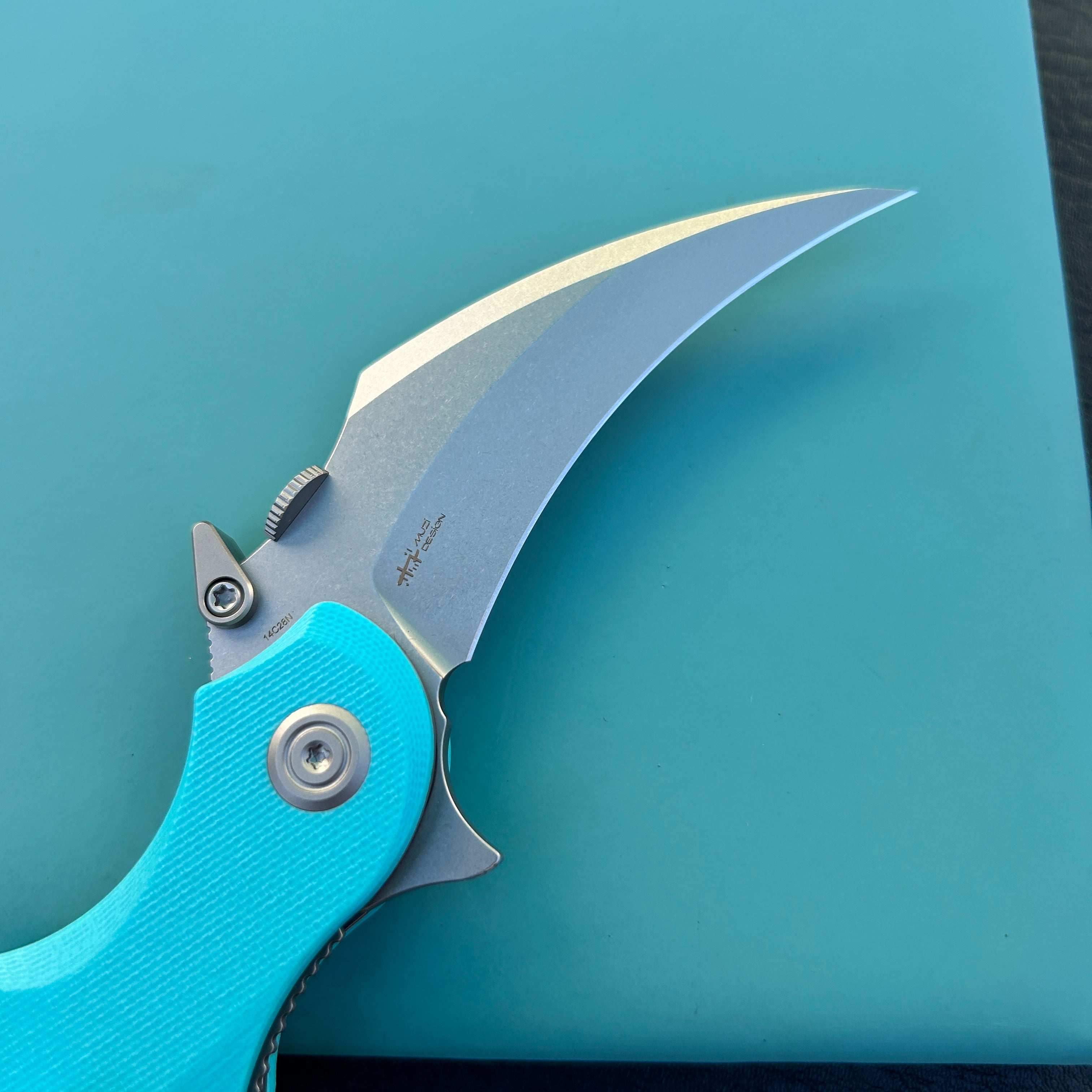 KUBEY KU298C Rogue Recurve Karambit Folding Knife Tiffany Blue G10 Handle 2.91" Stonewash 14C28N Blade