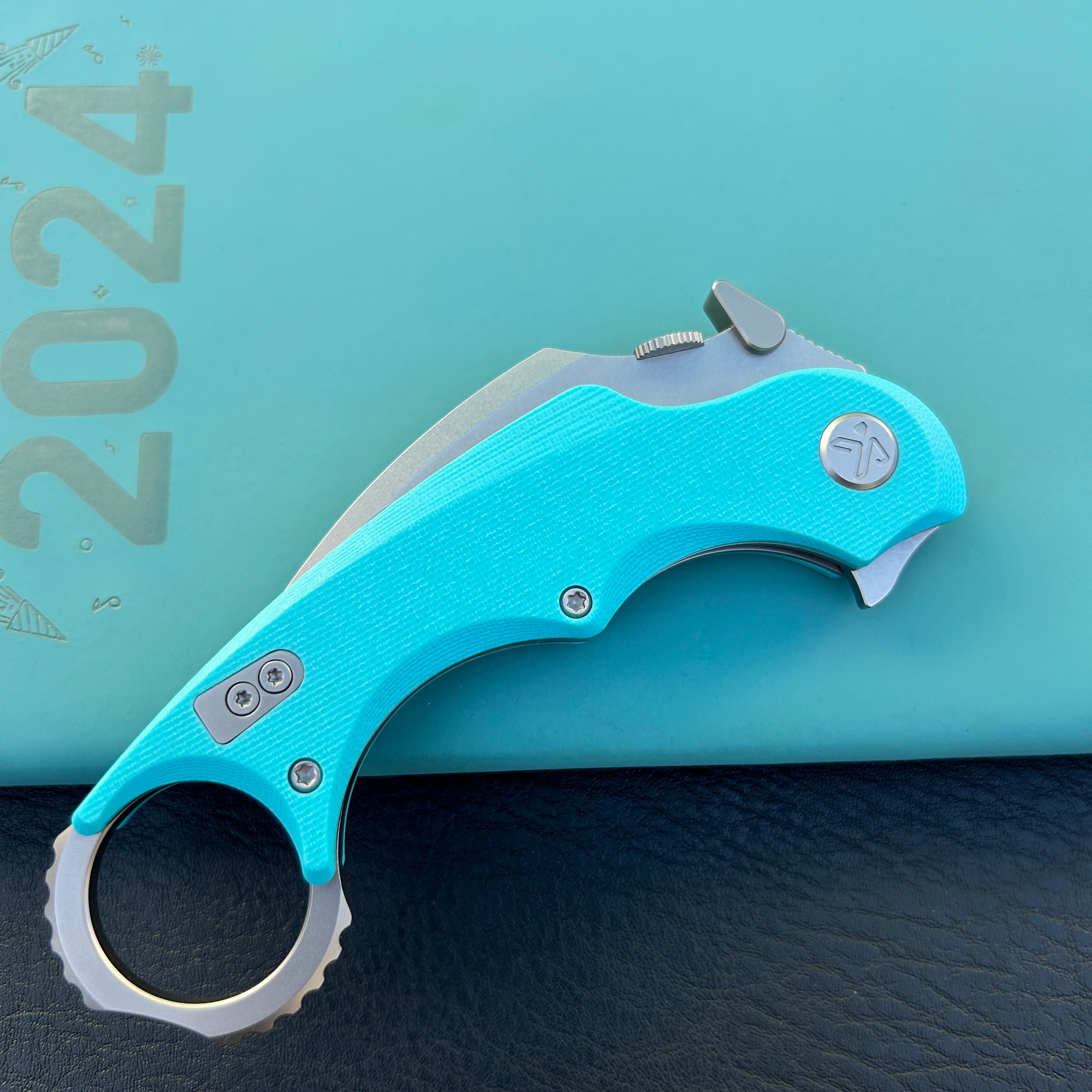 KUBEY KU298C Rogue Recurve Karambit Folding Knife Tiffany Blue G10 Handle 2.91" Stonewash 14C28N Blade