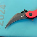 KUBEY KU298F Rogue Recurve Karambit Folding Knife Red  G10 Handle 2.91" Blackwash 14C28N Blade