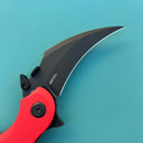 KUBEY KU298F Rogue Recurve Karambit Folding Knife Red  G10 Handle 2.91" Blackwash 14C28N Blade