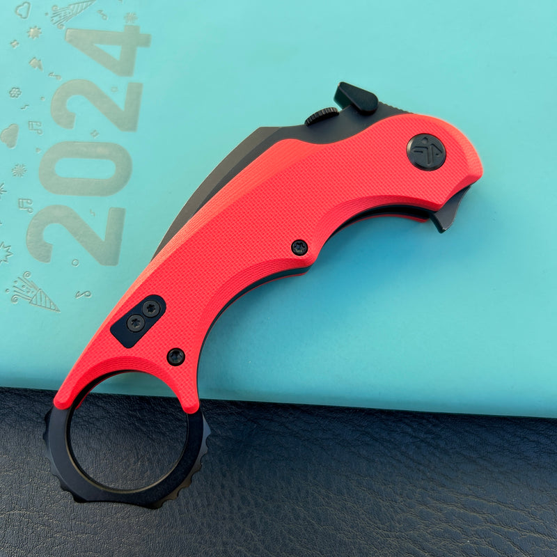 KUBEY KU298F Rogue Recurve Karambit Folding Knife Red  G10 Handle 2.91" Blackwash 14C28N Blade