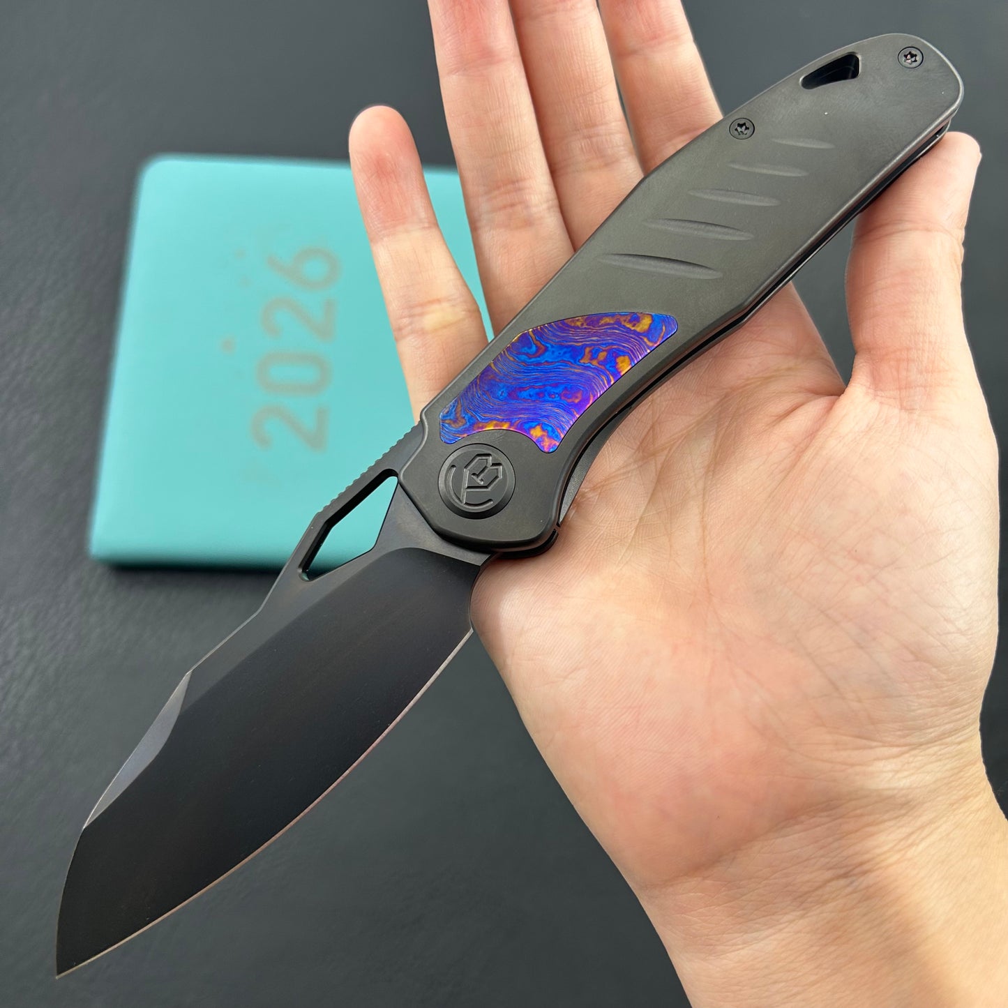 KB KNIVES KB385C Sudden Frame Lock Pocket Folding Knife Regular DLC Titanium w/ Timascus Inlays 3.46'' Regular DLC 20CV Blade