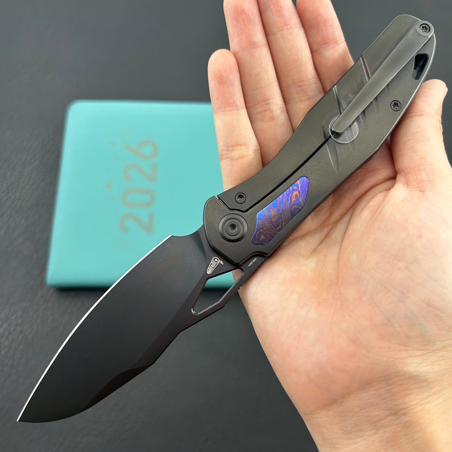 KB KNIVES KB385C Sudden Frame Lock Pocket Folding Knife Regular DLC Titanium w/ Timascus Inlays 3.46'' Regular DLC 20CV Blade