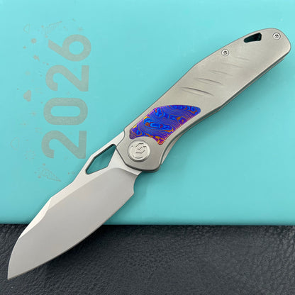 KB KNIVES KB385A Sudden Frame Lock Pocket Folding Knife Sandblast Titanium w/ Timascus Inlays 3.46'' Beadblast 20CV Blade
