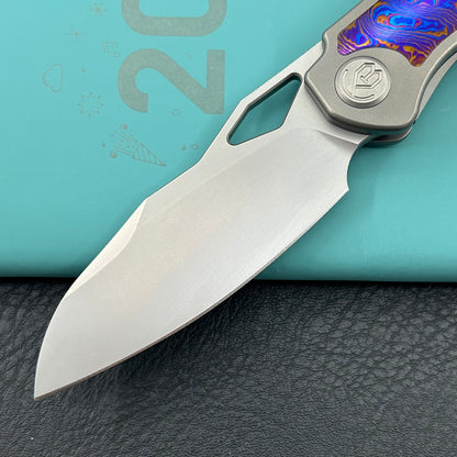 KB KNIVES KB385A Sudden Frame Lock Pocket Folding Knife Sandblast Titanium w/ Timascus Inlays 3.46'' Beadblast 20CV Blade