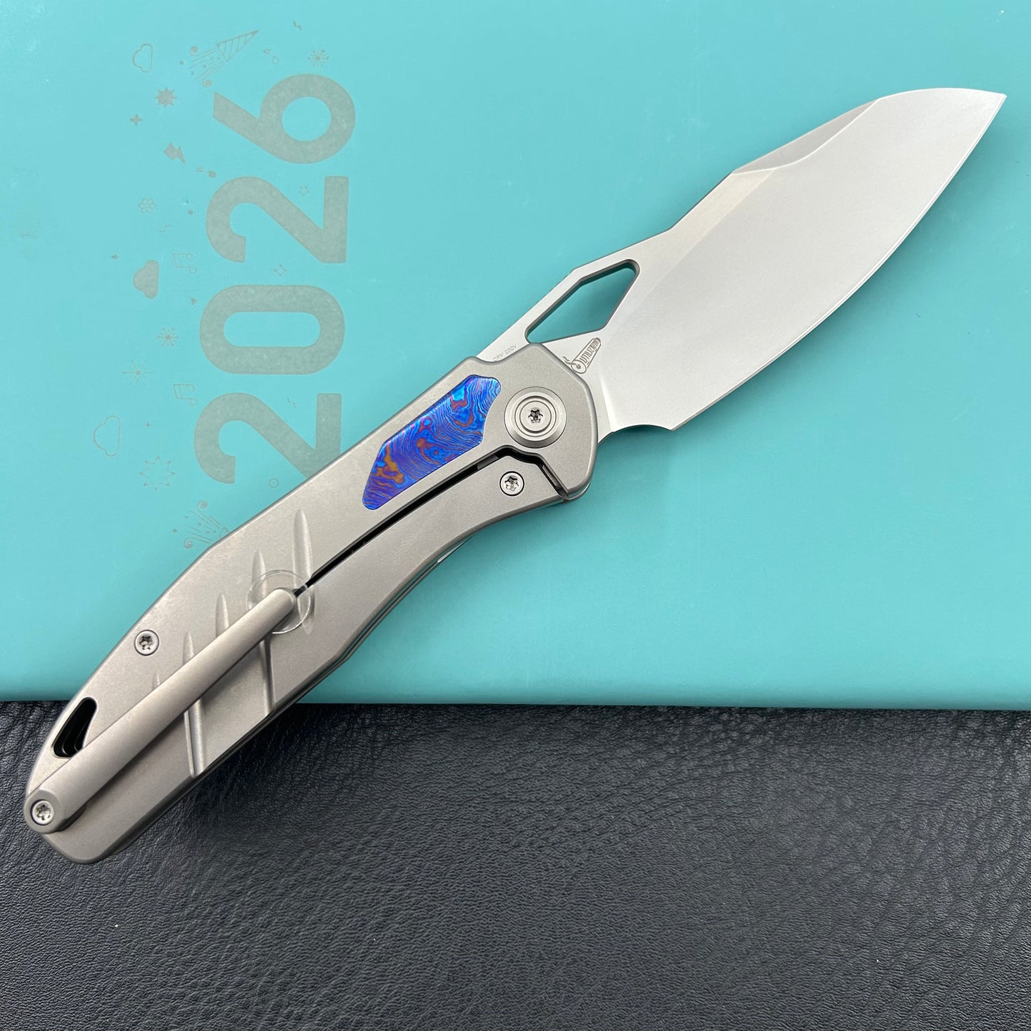 KB KNIVES KB385A Sudden Frame Lock Pocket Folding Knife Sandblast Titanium w/ Timascus Inlays 3.46'' Beadblast 20CV Blade