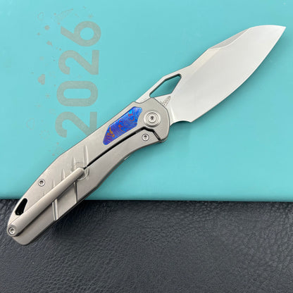 KB KNIVES KB385A Sudden Frame Lock Pocket Folding Knife Sandblast Titanium w/ Timascus Inlays 3.46'' Beadblast 20CV Blade