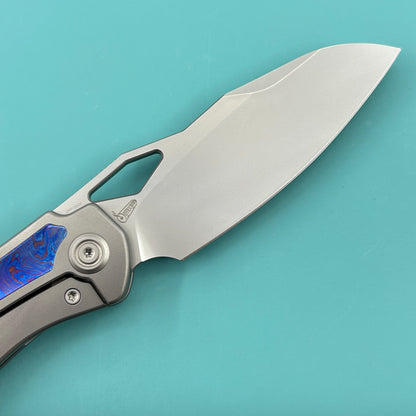 KB KNIVES KB385A Sudden Frame Lock Pocket Folding Knife Sandblast Titanium w/ Timascus Inlays 3.46'' Beadblast 20CV Blade