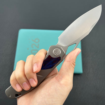 KB KNIVES KB385A Sudden Frame Lock Pocket Folding Knife Sandblast Titanium w/ Timascus Inlays 3.46'' Beadblast 20CV Blade