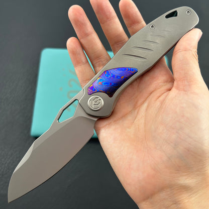 KB KNIVES KB385A Sudden Frame Lock Pocket Folding Knife Sandblast Titanium w/ Timascus Inlays 3.46'' Beadblast 20CV Blade